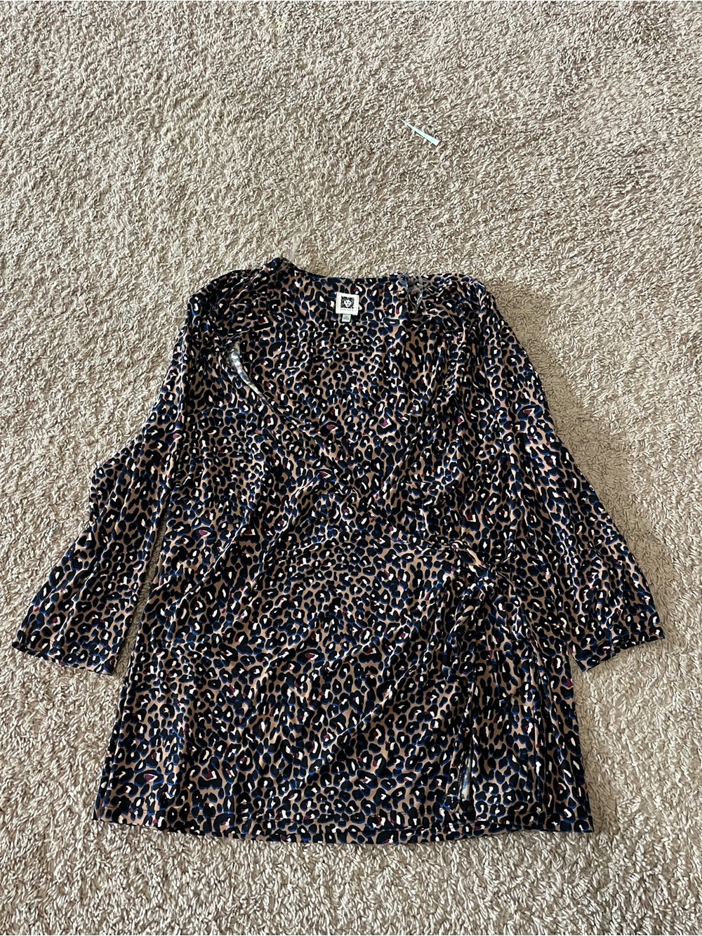 Anne Klein Leopard Print Wrap Top Blouse V-Neck 3/4 Sleeve Women’s 3XL